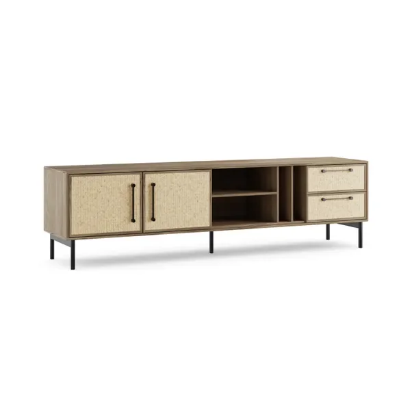 Extra Breites Modernes TV-Gerät Mit 2 Rattan Türen, 2 Schubladen Undembaliebautem Kabelmanagement-TV-Tisch Für Fernseher Bis 75 \ (art.: 3920d0fcb5ea8) - 3920d0fcb5ea8