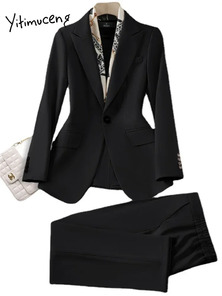 Yitimuceng офисный женский пиджак для женщин 2023 шикарные пальто с отложным воротником