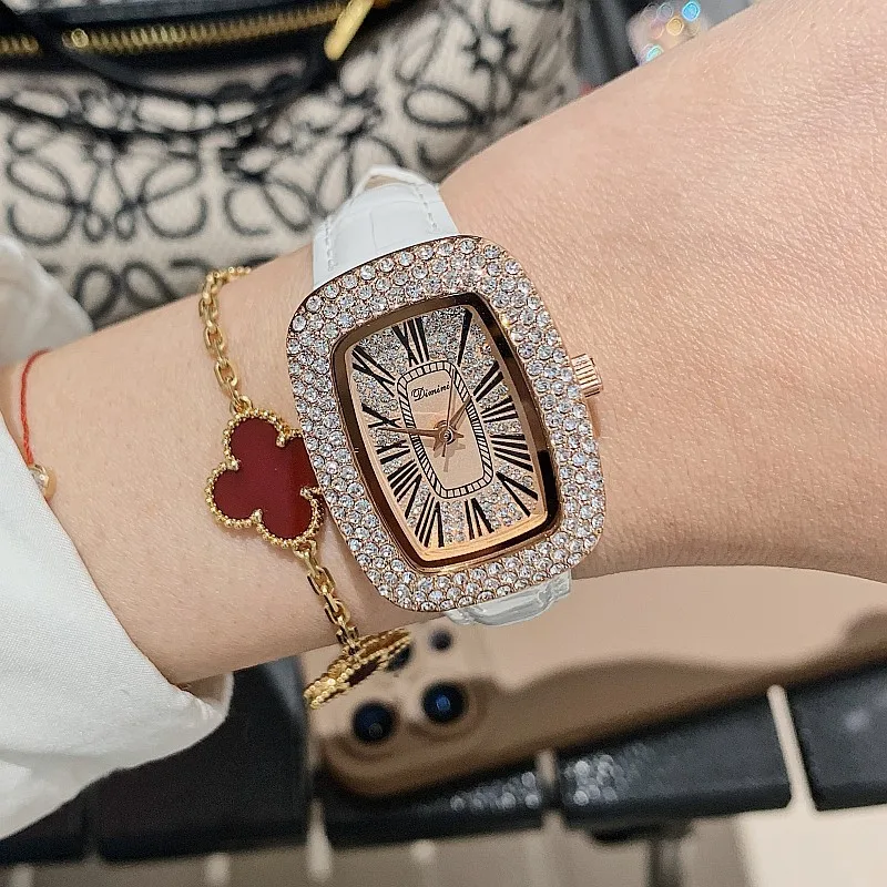 Fashion Diamond Watches Casual Women's Watch Bracelet Leather Strap Oval Quartz Ladies Watch Women Clock Wrist Watch Relogio