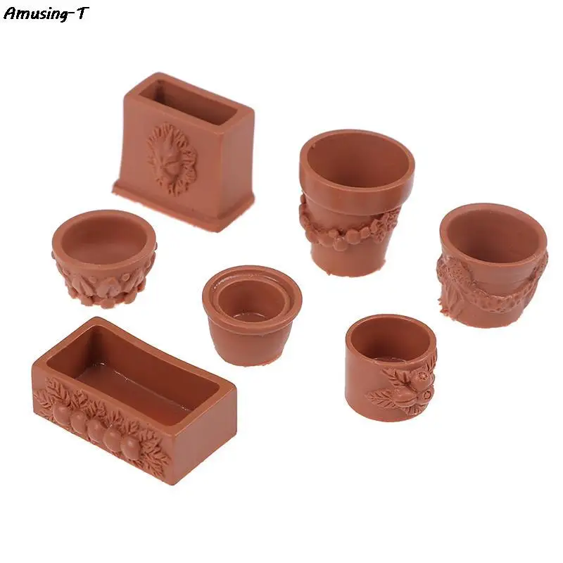 

7 Pcs/Set Collectibles Mini Miniature Bonsai Flower Pot for 1/12 doll house Fairy Garden Decor Accessories