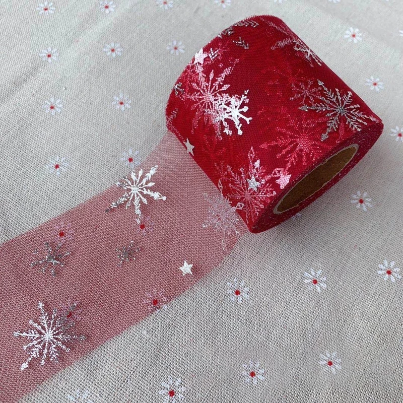 Лента из органзы с принтом снежинок 25 ярдов 60 мм | Дом и сад