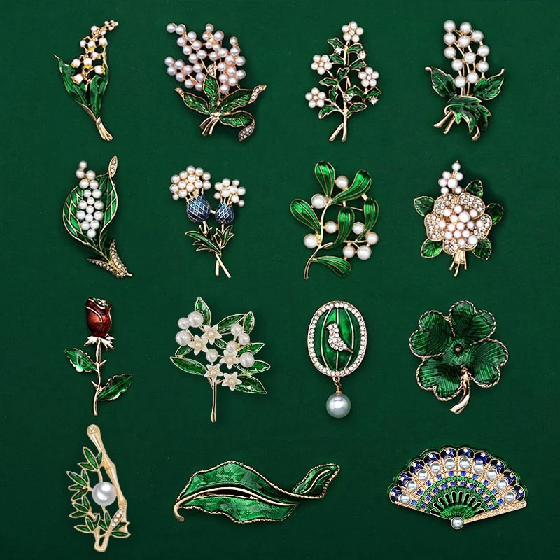 

Exquisite Fashion Trendy Alloy Enamel White Floral Leaf Brooch Lily Of The Valley Pin High Quality Jewelry For Women