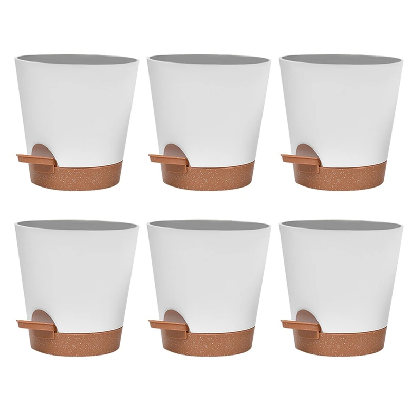 

Plant Pots Plastic 6 Inch Self Watering Planters With Drainage Hole, Planters For All House Plants, Succulents,Snake Plant 5Pcs