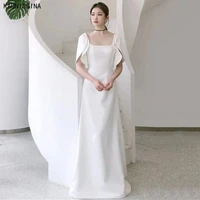 kaunissina cheap wedding dresses square collar cloak style sleeves satin long marriage dress women simple bride gowns