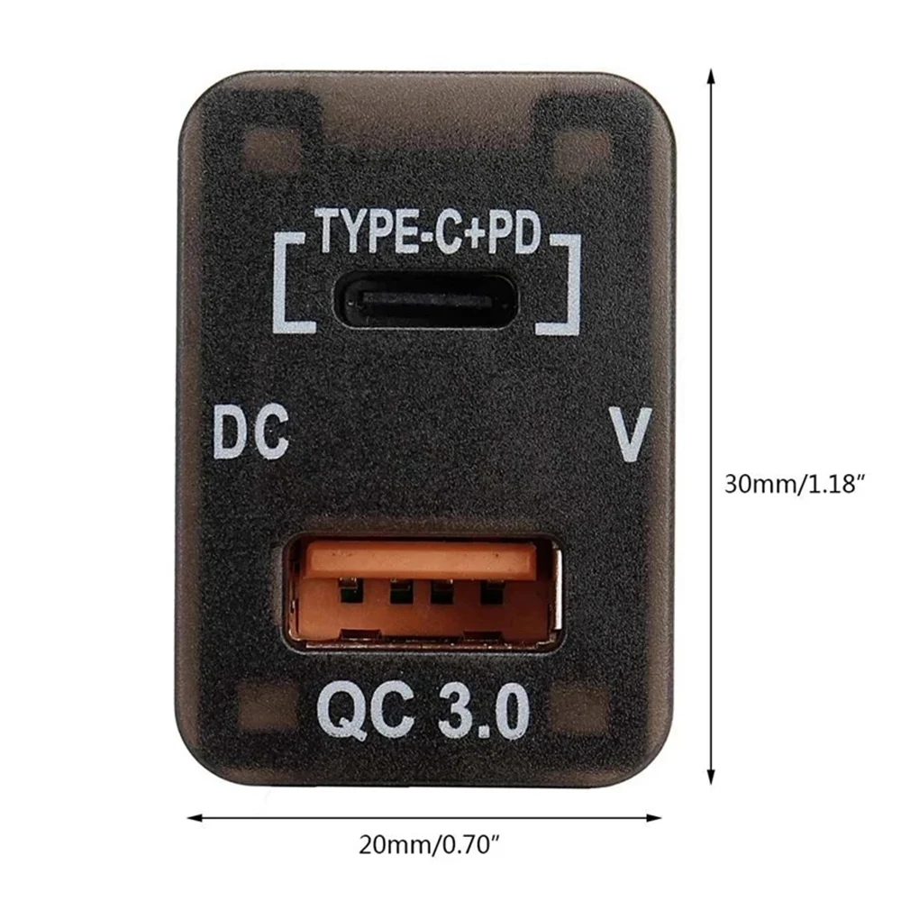 Фото Автомобильный USB-адаптер M93K-30X20MM с быстрой зарядкой QC3.0 и PD Type-C для Toyota №3