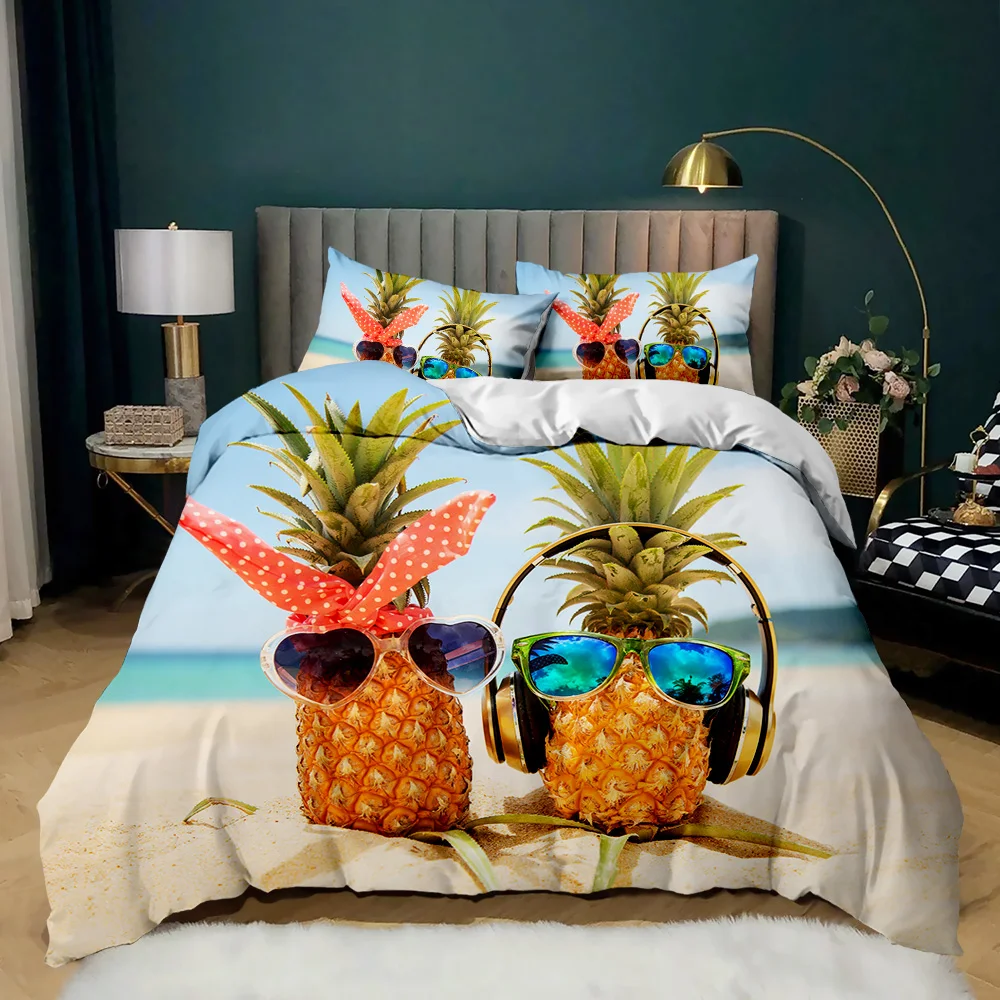 

Tropical Fruit Theme Bedding Set Pineapple Quilt Cover 2/3pcs 200x200 Full Queen Size Boys Girls Bedclothes Bed Linen(NO Sheet)