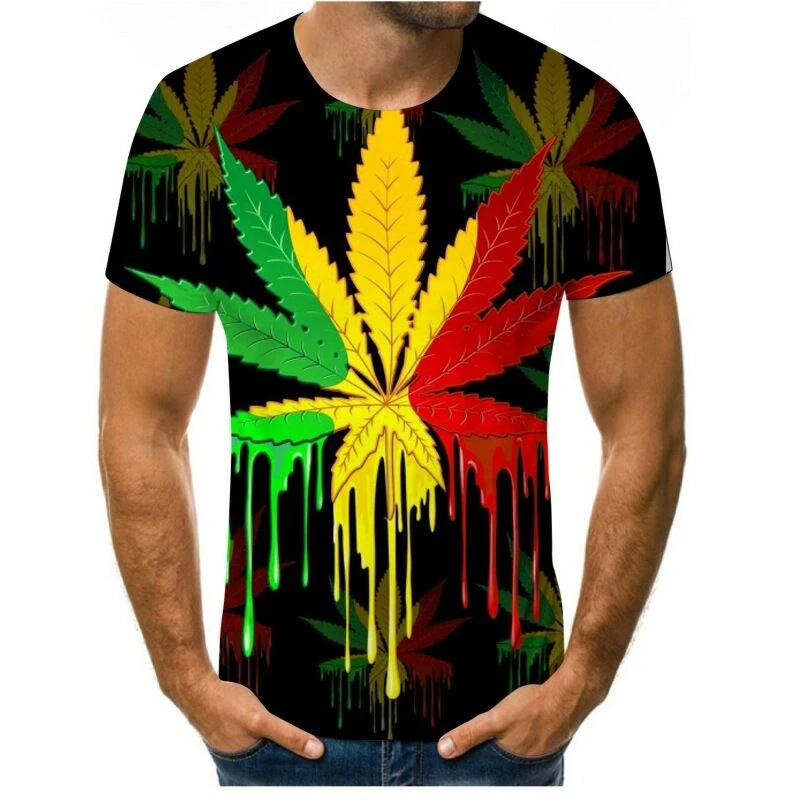 

2022 summer new hot men's T-shirt 3D printing green leaves rainforest T-shirt short sleeve o-neck Street Casual Short Sleeve Top