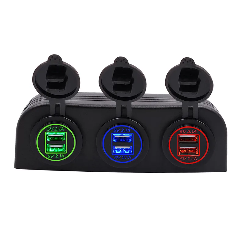 

12V 24V 3 Holes Tent Type Universal Waterproof Triple 4.2A Dual USB Ports Car Charger Power Outlet Socket for Boat ATV RV