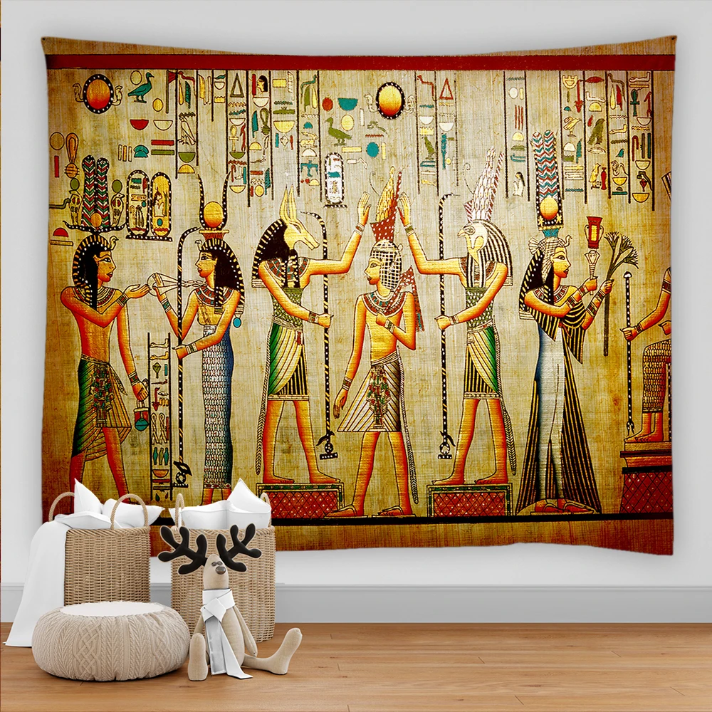 

Ancient Egypt Mythology Tapestry Egyptian Gods Pharaohs Hieroglyphic Carvings Tapestries Bedroom Living Room Decor Wall Hanging