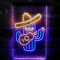 custom neon sign cactus wearing sombrero playing guitar hanging light dual color led light kawaii room decor wall art gifts