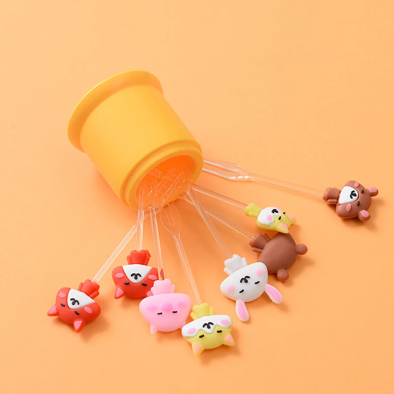 

1 Набор вилка для фруктов в виде животных, мини-закуска для детей, пирожные, десерты, пищи, фрукты, палочки, Мультяшные Овощи, зубочистка, бэнт...