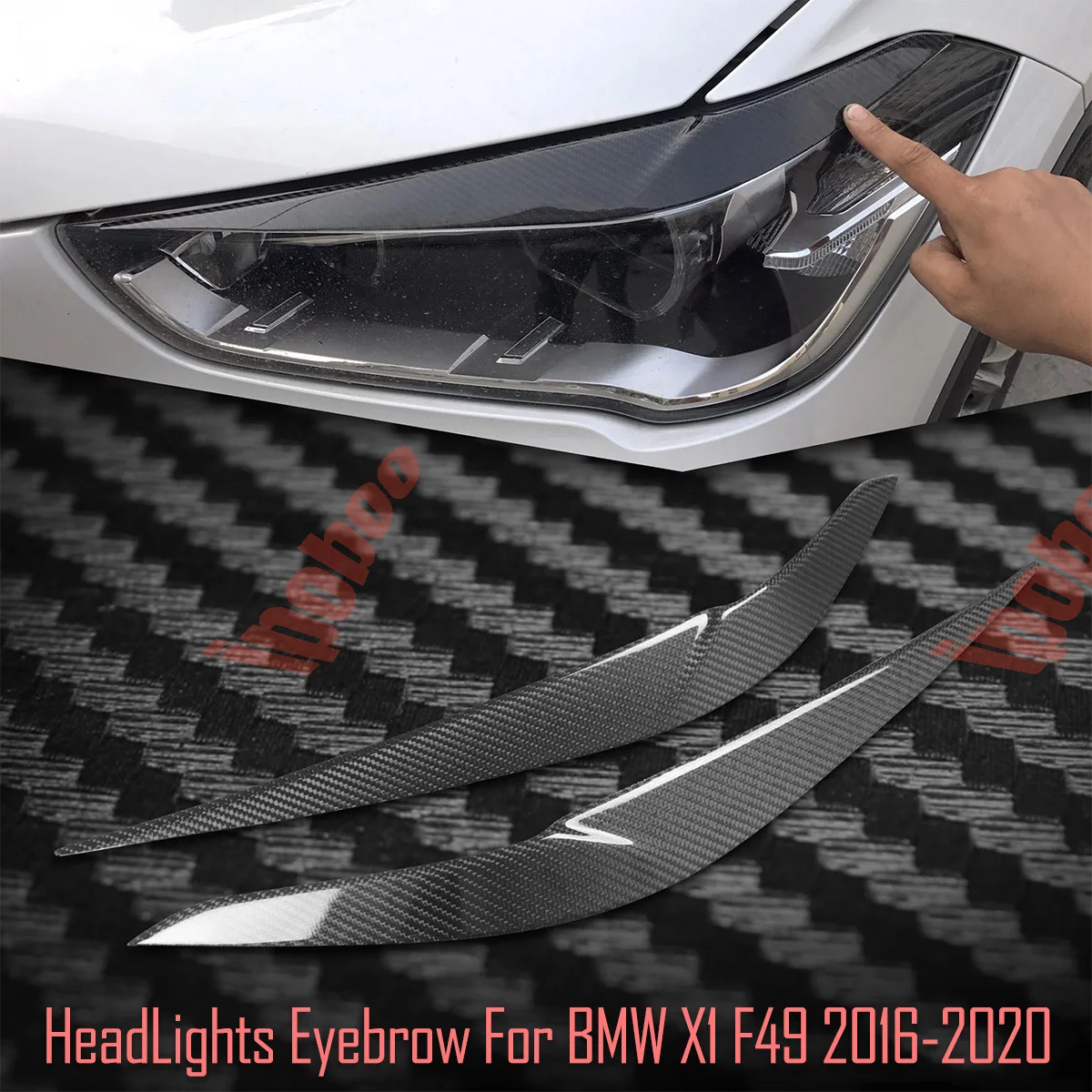 High Quality Real Carbon Fiber + FRP Headlight Cover Eyebrows Eyelid Trim Sticker Decals For BMW X1 F48 F49 2016-2020