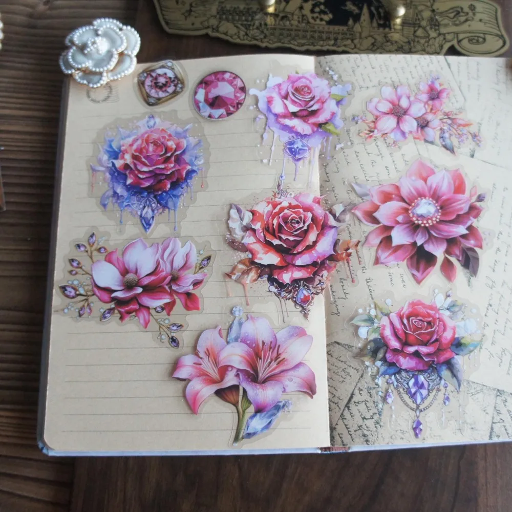 28 шт. цветы из кристаллов стиль драгоценных камней ПВХ наклейка скрапбукинг