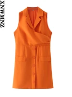 xnwmnz 2022 women fashion suit dress retro suit collar sleeveless pockets female chic short dress