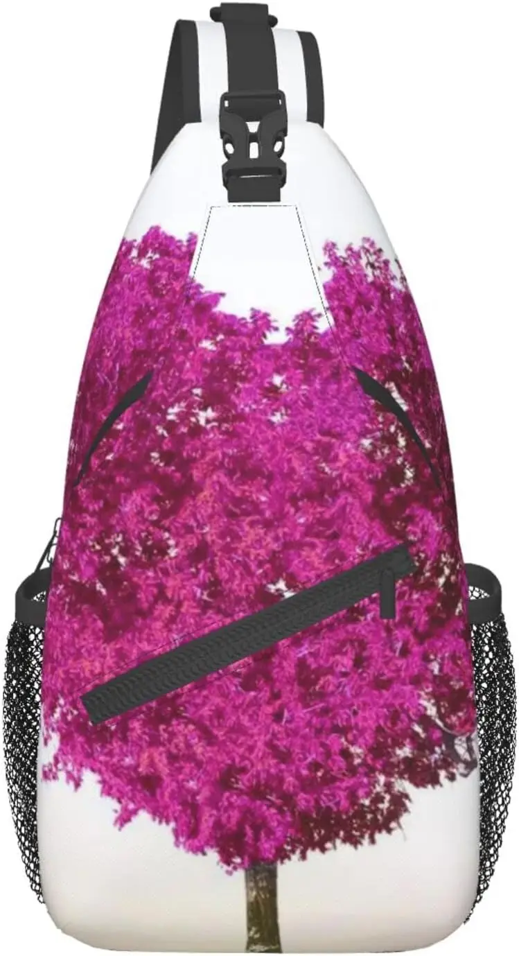 

Love Heart Shape Maple Tree Printed Sling Backpack,Adjustable Chest Bag Crossbody Shoulder Bag Travel Hiking Daypack