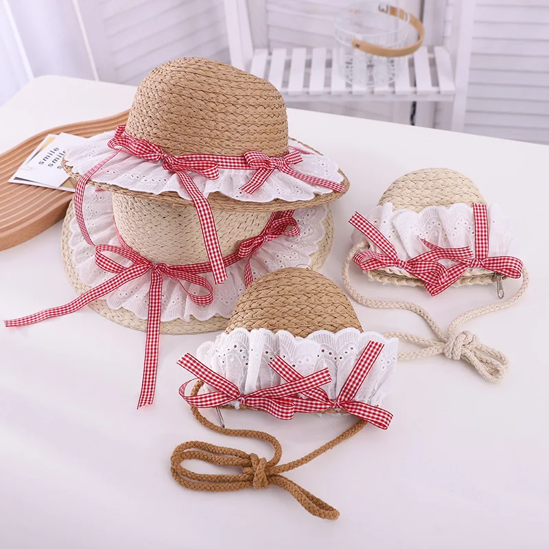 

Панама летняя для девочек, соломенная шляпа, маленькая сумочка, пляжный солнцезащитный комплект для принцессы, рыбака