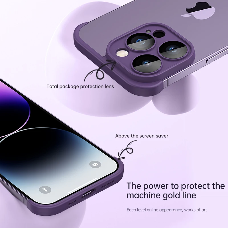 Frameless TPU Bumper Case with Camera Lens Protector for iPhone X 14 13 12 Pro Max Plus Corner Pad Soft Silicone Shockproof Case