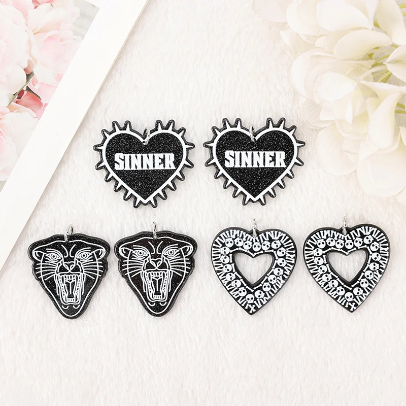 6 шт./партия, акриловые подвески в виде черепа, сердца, Пантеры