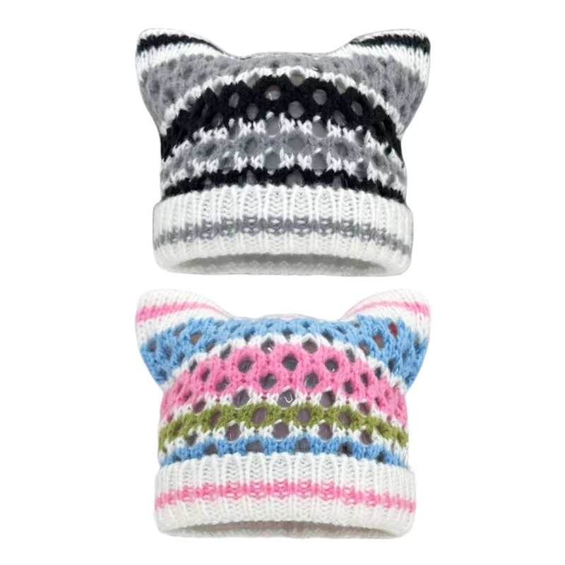 Вязаная вручную шапка для женщин модная 2000-х годов с кошачьими ушками шапки