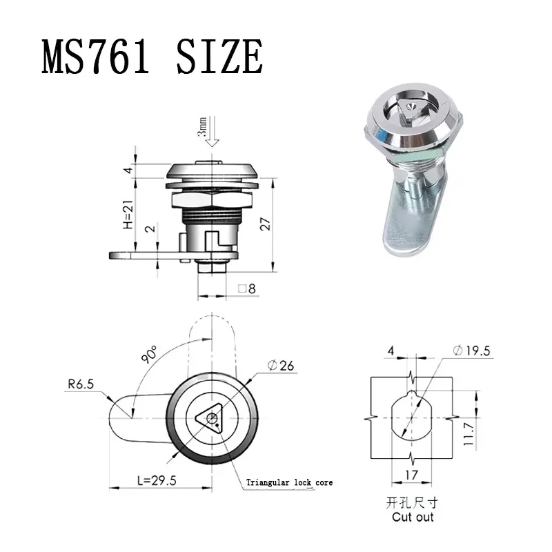 Треугольный цилиндр из цинкового сплава, кулачковый замок, электрический шкаф с распределительной коробкой для ключей, замки для языка шкафа с ключом