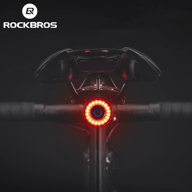 ROCKBROS-luz trasera inteligente para bicicleta, con sensor de arranque/parada automático, IPx6, resistente al agua, carga USB