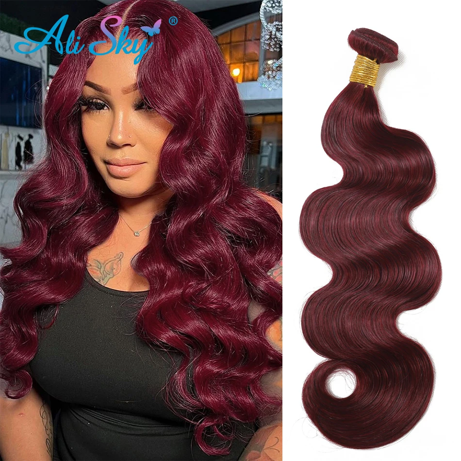 

99j Body Wave Bundles 30 Inch Brazilian Human Hair Extension 1/3/4Bundles Ombre Colored Burgundy Wavy Hair Red Virgin Hair Weave