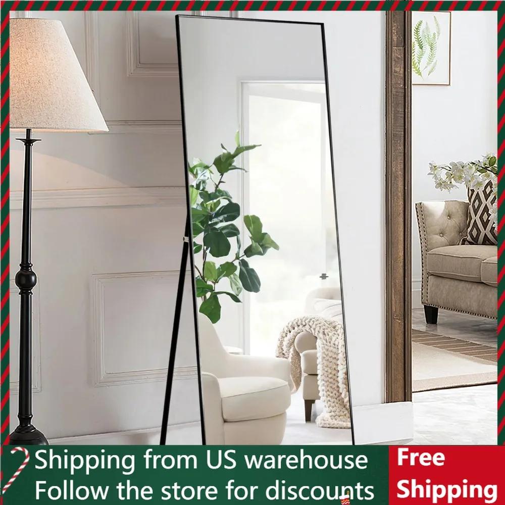 

Современное прямоугольное зеркало в пол, алюминиевая рамка, полная длина, 65 х22 дюйма, черный