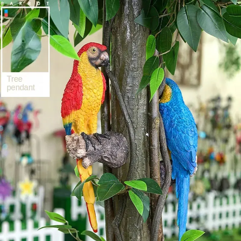 Garden Ornament Resin Parrot Craft Figures Toucan Chameleon Tree Huggers Decor Bird Decoration Simulation Animal Hanging Cute