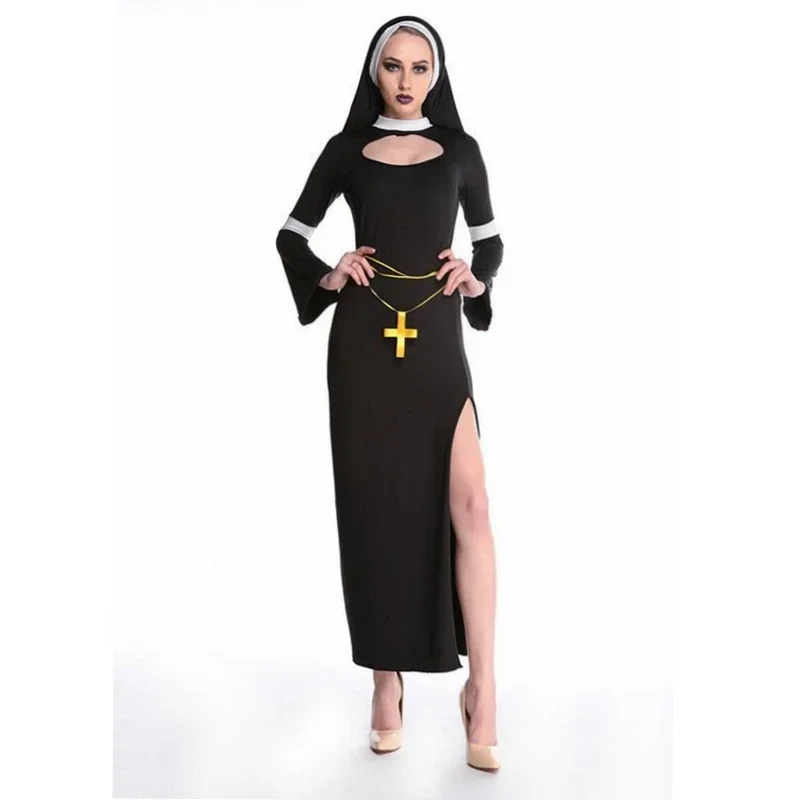 Хэллоуин горячий черный сексуальный католический монах косплей костюм монахини
