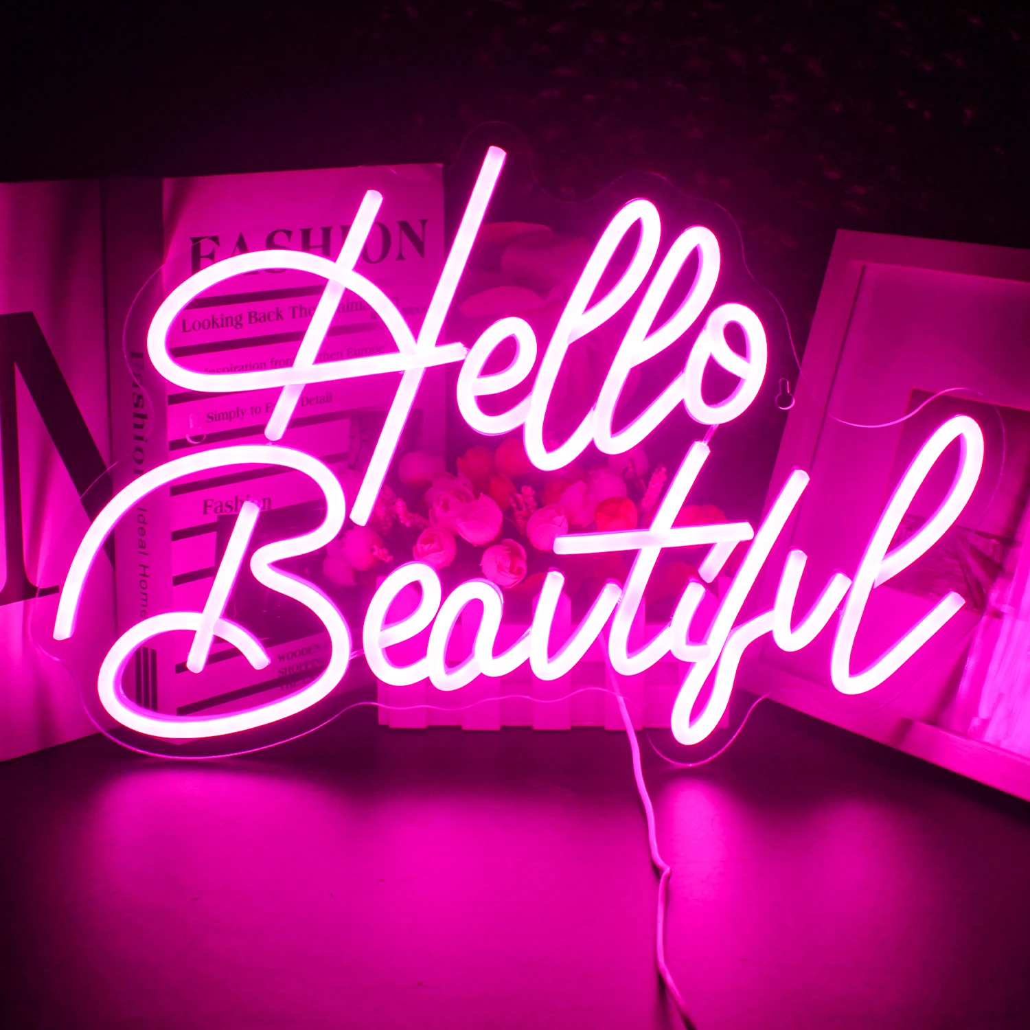 

Wanxing Neon Sign Light Hello Beautiful Atmosphere Wedding USB Powered Acrylic LED Art Wall Bar Party Decor Beautiful Room Gift