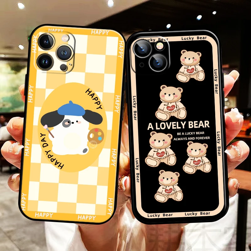 

Cute Cartoon Bear For Apple iPhone 13 12 11 Pro Max 13 12 Mini 5 5s 6 6S 7 8 Plus SE2020 X XR XS Max Phone Case Coque Black