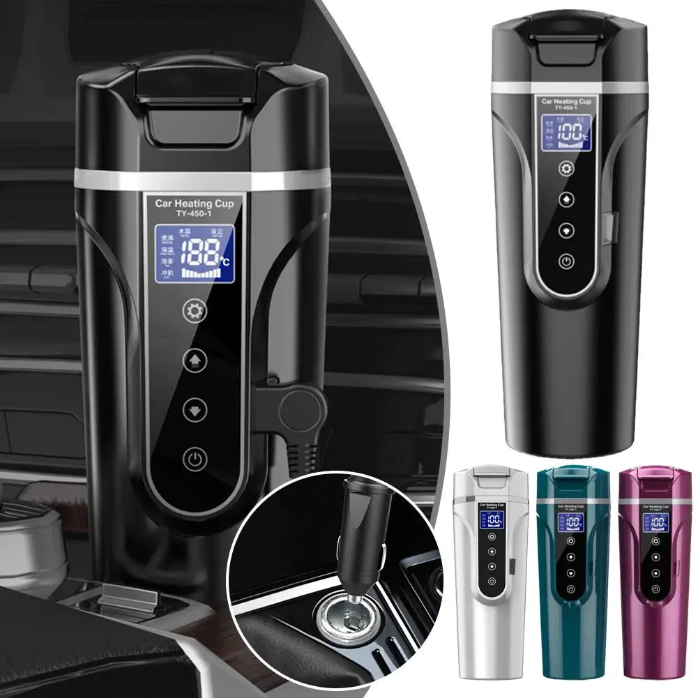 

12 В 24 В портативная Автомобильная нагревательная чашка Электрический чайник из нержавеющей стали чашка для воды чашка для кофе дисплей обогреватель автомобильный ЖК стальная чашка с подогревом S5Y7