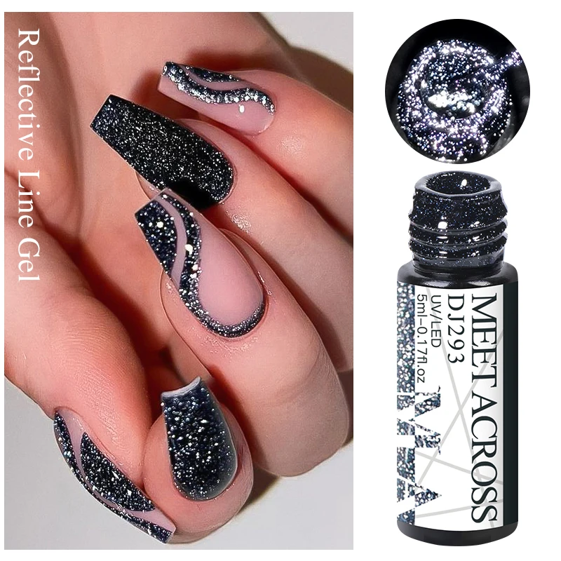

MEET ACROSS 5ml Reflective Glitter Line Drawing Gel Nails Polish Spider Web Varnish Painting Liner DIY Design Lacquer Nail Liner