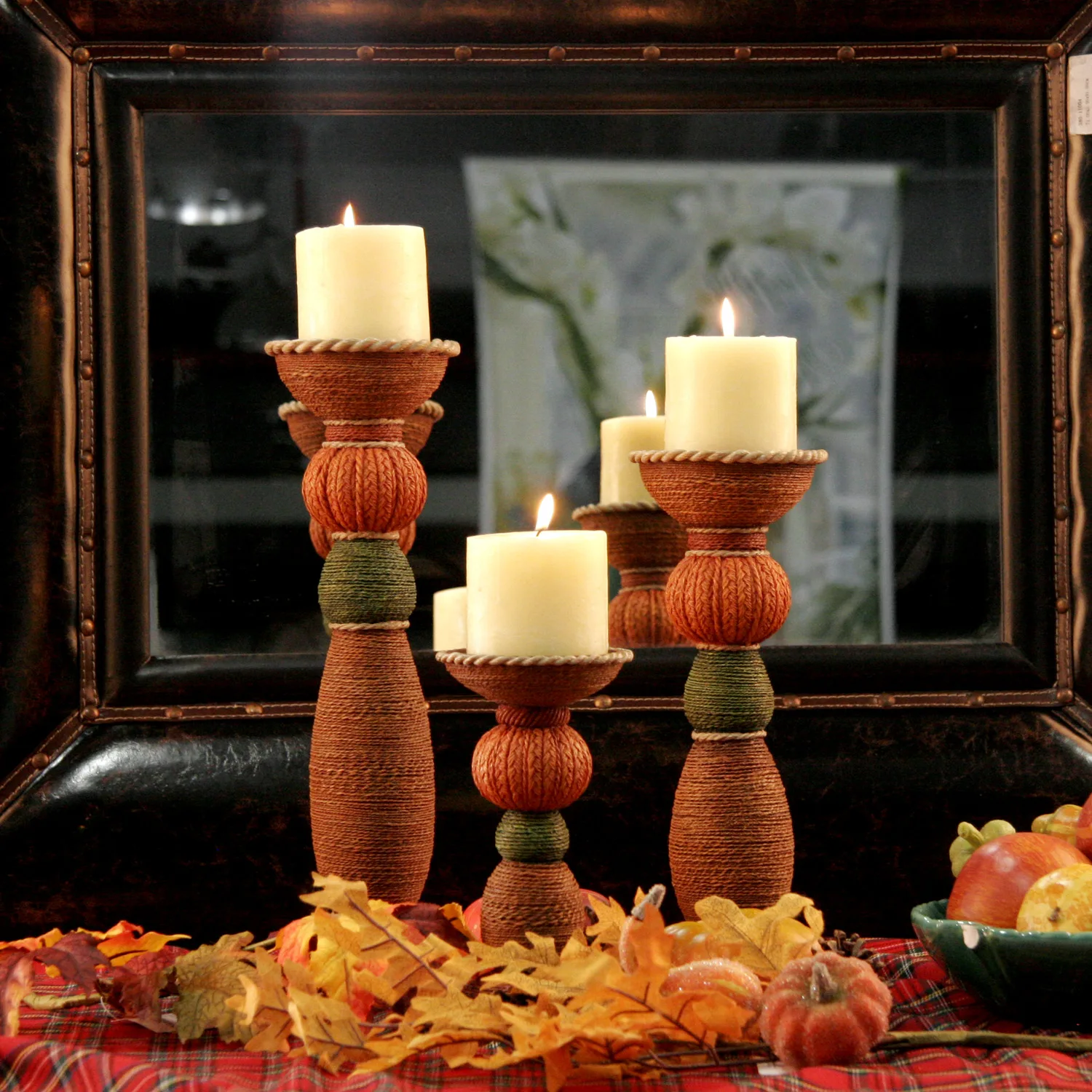 

Vintage candlestick handicraft imitation hemp rope effect decoration home desktop Thanksgiving harvest decoration without candle