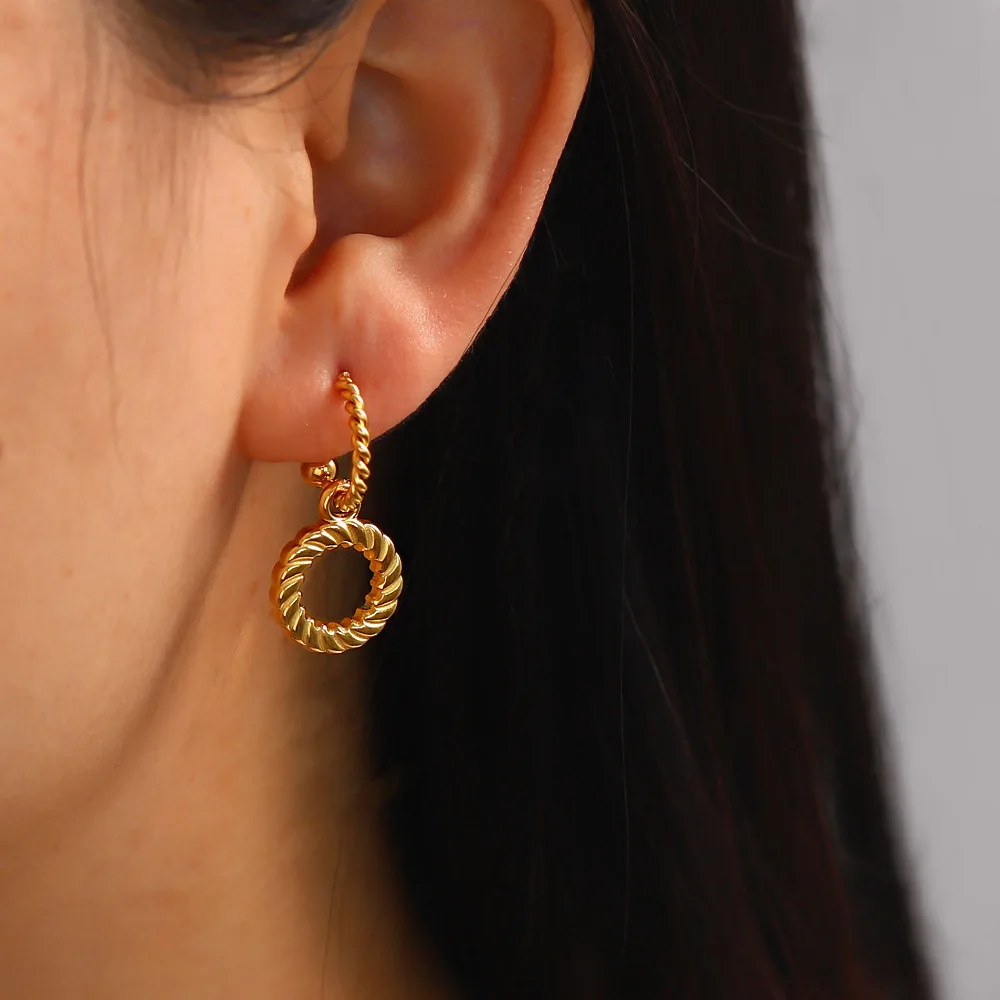 

C-shaped Twist Dangle Earrings Stainless Steel Earring for Women Circles Hoops Vintage Twisted Dangle Earrings Korean Jewelry