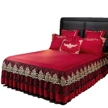 Estilo europeu saia de cama tencel bordado espessamento capa protetora capa folha 1.5m 1.8m colchas rainha (2)