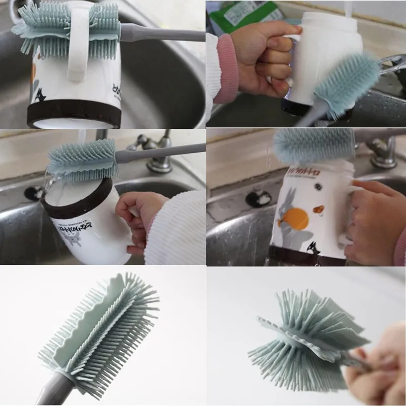 

Silicone Cup Brush Kitchen Cleaning Tools Long Handle Drink Wineglass Bottle Glass Cup Washing Cleaning Sponge Brushes Cleaner