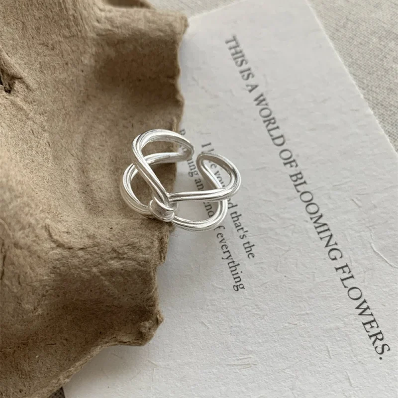 S925Женские двухслойные кольца из стерлингового серебра с полыми кольцами