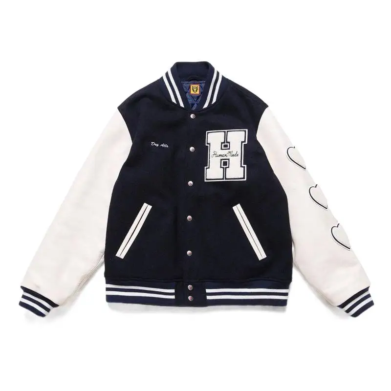 

Women Baseball Coats Varsity Jacket Women Furry Heart Letters Embroidery Cotton Color Block College Jackets Man Harajuku Outwear
