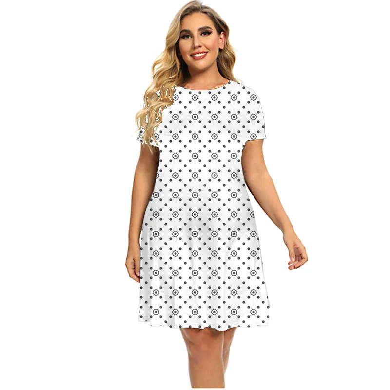 Платье с принтом в горошек женское свободное платье коротким рукавом на лето 2022