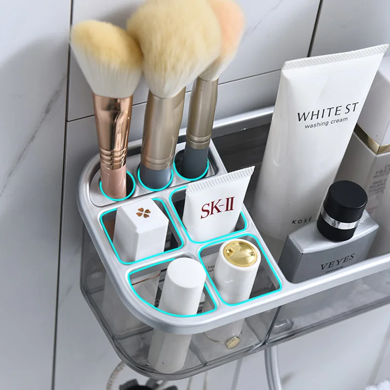 drainable bathroom shelf cosmetic towel storage rack with hooks wall shower corner shelf organizer bathroom accessories free global shipping