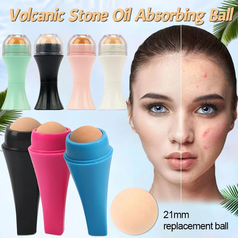 6Color Facial Oil Absorbent Roller Natural Volcanic Stone Roller T-zone Oil Control Remove Fat Face Care Reusable Skin Care Tool