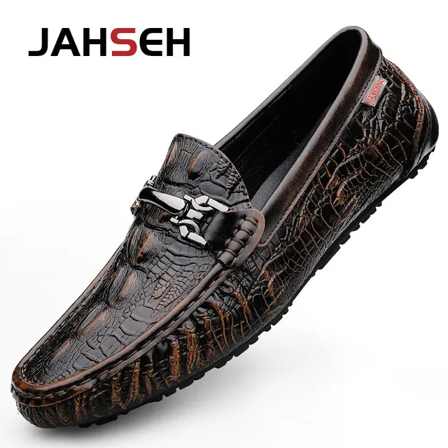 JAHSEH Men Cow Leather Crocodile Grain Style Loafers High Quality Business Casual Shoes Handmade Men Genuine Leather Moccasins 1