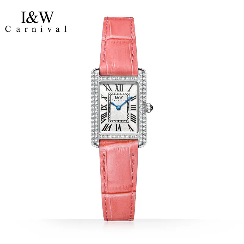 I&W CARNIVAL Brand Women Fashion Watch Ladies Luxury Quartz Watch 5mm Ultra Thin Rectangle Waterproof Clock 2022 New Reloj Mujer