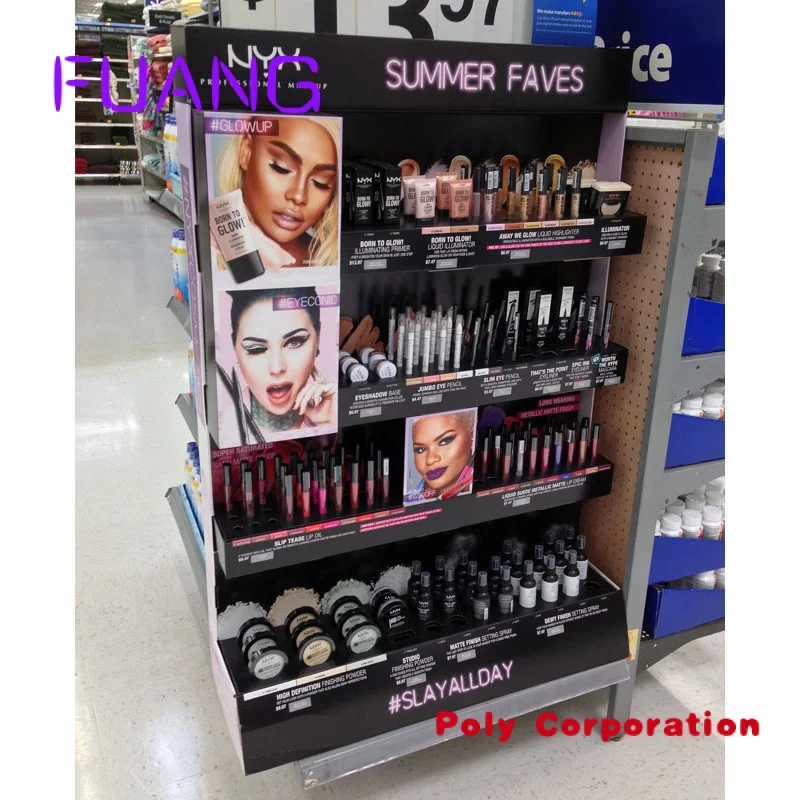 Promotional Pop Corrugated Cosmetic Supermarket Cardboard Shelf Display Stand Shelf Trays Display enlarge