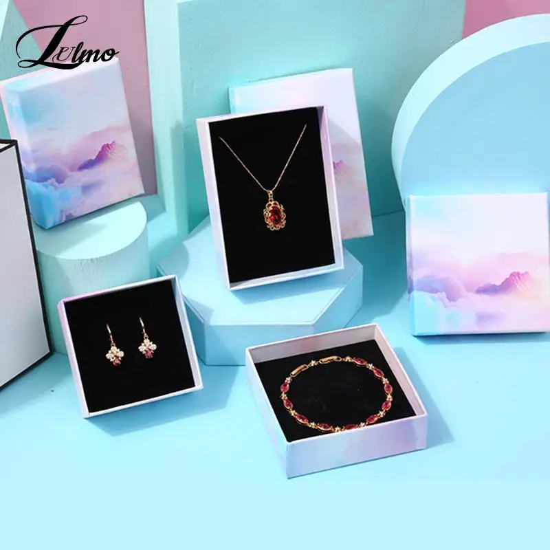 

1pc Gradient Cloud Jewelry Box DIY Handmade Gift Packaging Paper Case Small Fresh Necklace Earrings Set Jewelry Box Multi Size