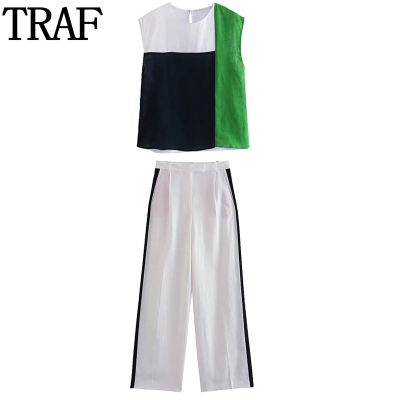 

Брюки женские летние из 2 предметов, с завышенной талией