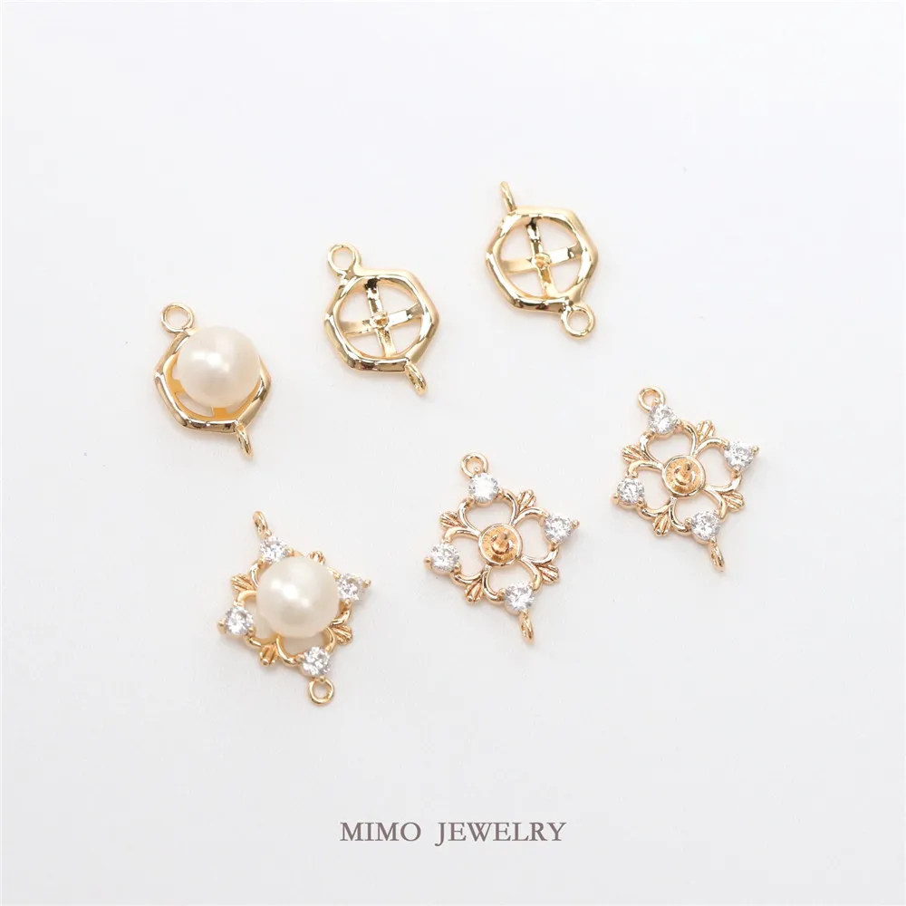 

Zircon Inlaid Double Strap Needle Pearl Bead Holder Charm Pendants 14K Gold Plated Brass Jewelry Making Supplies Diy Accessories
