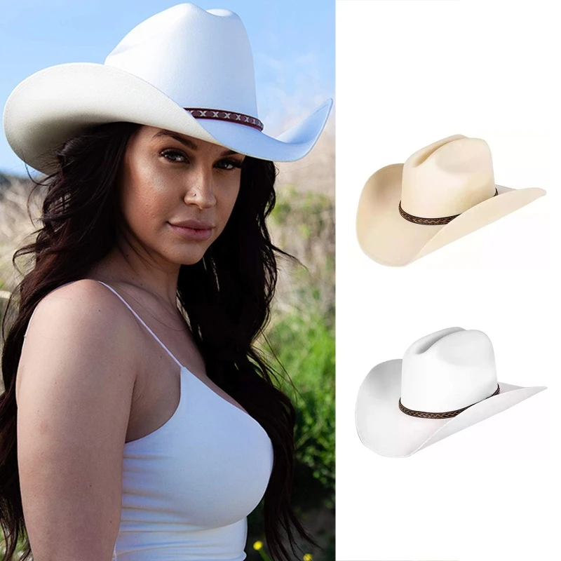 

Vintage Fedora Hat Women Men Felt Ladies Cowboy Hats Party Solid Color Top Bonnet Men's Cosplay Hat