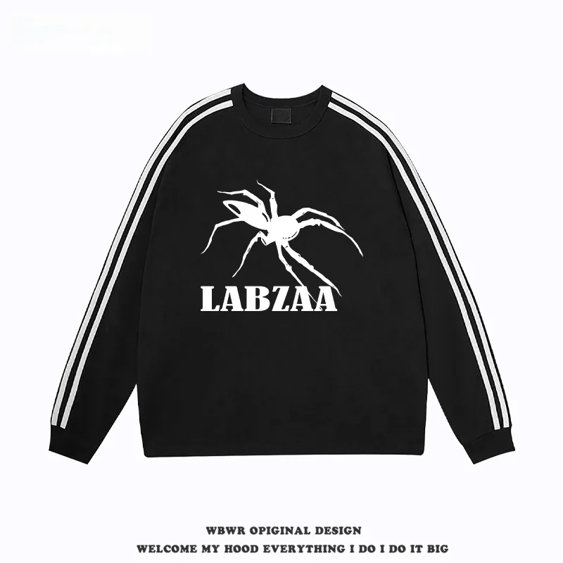 American Spider Letter Print Three Bars Long sleeve Men's Autumn Fashion Brand Design Casual Pure Cotton T-shirt Top Ins
